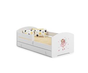 KOBI Lit Enfant LUK Blanc | avec Rangement é Tiroir | 160 x 80 cm | Lit Garcon Petite Fille Lits pour Enfants | avec Un Matelas et Un Cadre | la Chambre Bebe | Lit Simple avec Barriere Balustrade