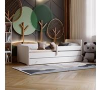 KOBI Lit Enfant Max Blanc | 160x80 | avec tiroir, Balustrade et Matelas | pour Filles et garçons | pour Chambre d'enfant |