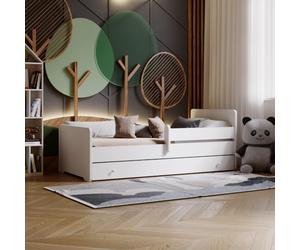 KOBI Lit Enfant Max Blanc | 160x80 | avec tiroir, Balustrade et Matelas | pour Filles et garçons | pour Chambre d'enfant |