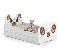 KOBI Lit Enfant Ours en Peluche Blanc | avec Rangement é Tiroir | 140x70 cm | Lit Petite Fille Lits pour Enfants | avec Un Matelas et Un Cadre | la Chambre Bebe | Lit Simple avec Barriere