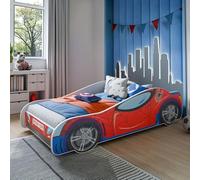 KOBI Lit Enfant Spider Bat Car | Multicolore | Thème Super-héros | Lit Enfants Garcon Fille | avec Sommie (Spider, 140x70)