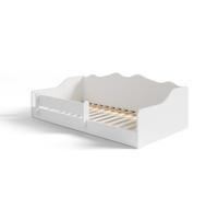 KOBI Lit Montessori au Sol 160x80 Emma Blanc, sans Matelas, lit sécurisé avec barrière de Protection, élégant et Confortable pour la Chambre de Votre Enfant.