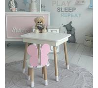 KOBI Table avec tiroir et Chaise, Ensemble de Meubles pour Enfants, Mini Meubles, Chaise, Table avec tiroir, pour Chambre d'enfant, Bois, pour Le Rangement, 1,5-7 Ans (Rose/Papillon)