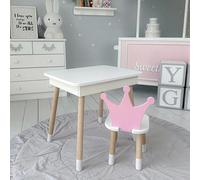 KOBI Table avec tiroir et Chaise, Ensemble de Meubles pour Enfants, Mini Meubles, Chaise, Table avec tiroir, pour Chambre d'enfant, Bois, pour Le Rangement, 1,5-7 Ans (Rose/Couronne)