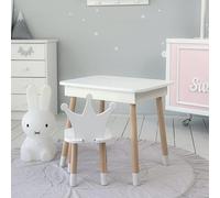 KOBI Table avec tiroir et Chaise, Ensemble de Meubles pour Enfants, Mini Meubles, Chaise, Table avec tiroir, pour Chambre d'enfant, Bois, pour Le Rangement, 1,5-7 Ans (Blanc/Couronne)