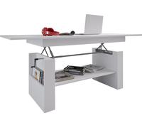 Kobila Table basse avec plateau réglable en hauteur, 1 tablette de rangement et 2 compartiments, blanc.