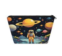 KOBLEN Astronaut Planet Explorer Petite trousse de maquillage pour femme, trousse de maquillage étanche avec 2 poches intérieures en maille, trousse de toilette de voyage portable pour affaires