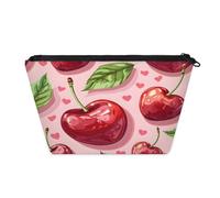 KOBLEN Petite trousse de maquillage avec feuilles de cerisier et cœurs pour femme, trousse de maquillage imperméable avec 2 poches intérieures en maille, trousse de toilette de voyage portable pour