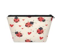KOBLEN Petite trousse de maquillage en forme de cœur coccinelle pour femme, trousse de maquillage étanche avec 2 poches intérieures en maille, trousse de toilette de voyage portable pour affaires