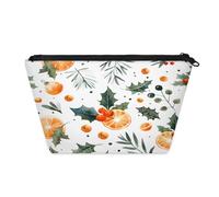 KOBLEN Petite trousse de maquillage orange à motif houx pour femme, trousse de maquillage imperméable avec 2 poches intérieures en maille, trousse de toilette de voyage portable pour le travail, les