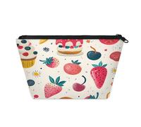KOBLEN Sweet Treats And Berries Petite trousse de maquillage pour femme, trousse de maquillage imperméable avec 2 poches intérieures en maille, trousse de toilette de voyage portable pour le travail