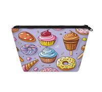 KOBLEN Sweet Treats Petite trousse de maquillage pour femme, trousse de maquillage imperméable avec 2 poches intérieures en maille, trousse de toilette de voyage portable pour affaires, voyages en