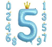 KOBOKO Ballon géant en aluminium en forme de chiffre 5, bleu, de 101 cm, pour décoration d'anniversaire garçon de 5 ans, avec couronne, pour anniversaire d'enfant