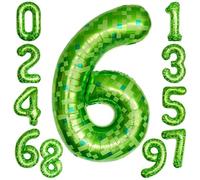 KOBOKO Ballon vert du 6e anniversaire garçon en aluminium en forme de chiffre 101 cm Taille XXL 6 ans Vert Pixel Miner Ballon en forme de chiffre 6 ans Décoration de fête d'anniversaire 6 ans