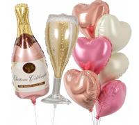 Koboko Bouteille de champagne et ballon en aluminium en forme de flûte à champagne, or rose et blanc crème, ballons en forme de cœur, décoration de fête de bachelorette