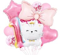 KOBOKO Décoration d'anniversaire chat 1 an fille animaux ballon chat décoration 1er anniversaire fille chat ballon en aluminium 1 an nœud papillon ballon 1 anniversaire premier anniversaire décoration