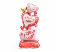 Koboko Décoration de ballons en forme de cœur pour la Saint Valentin, bouquet de ballons en aluminium, cœurs roses et rouges avec design « I Love You », cadeau romantique