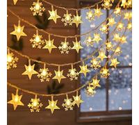 Koboko Guirlande lumineuse de Noël - 3 m - 20 LED - Flocons de neige - Étoiles - Fonctionnement à piles - Blanc chaud - Décoration de Noël - Lumières décoratives pour chambre à coucher, mariage, Noël