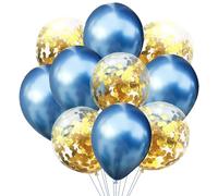 KOBOKO Lot de 10 ballons bleus pour anniversaire, confettis dorés, à l'hélium, décoration de mariage, ballons bleus pour décoration d'anniversaire, fête prénatale