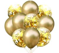 KOBOKO Lot de 10 ballons dorés à l'hélium - Ballons à confettis dorés - Décoration d'anniversaire - Ballons dorés - Décoration de mariage pour anniversaire, anniversaire de mariage, remise de diplôme