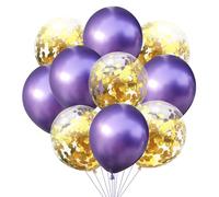 KOBOKO Lot de 10 ballons violets pour anniversaire, fille, confettis dorés, décoration de mariage, ballons à l'hélium, décoration de fête, confettis dorés