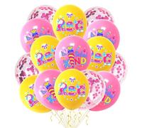 Koboko Lot de 15 ballons de fête d'écolier - Motif licorne ABC - Rose et jaune - Ballons en latex à confettis - Décoration de rentrée des classes
