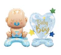 Koboko Lot de 2 ballons en aluminium pour fête prénatale, motif cœur bleu et figurine de bébé, pour baptême, annonce de naissance, fête prénatale