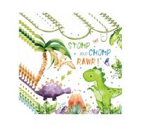 Koboko Lot de 20 serviettes d'anniversaire dinosaures, 33 x 33 cm, décoration d'anniversaire pour garçon et fille, motif dinosaure, décoration de table