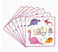 Koboko Lot de 20 serviettes de fête d'anniversaire dinosaures roses pour enfants