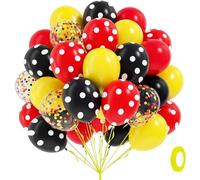 Koboko Lot de 30 ballons en latex rouge, noir, jaune avec pois blancs et confettis pour décoration de fête d'anniversaire