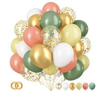KOBOKO Lot de 50 ballons verts et roses - Ballons blancs - Décoration rétro - Vert sauge - Ballons dorés à confettis dorés - Pour baptême, mariage, fête prénatale