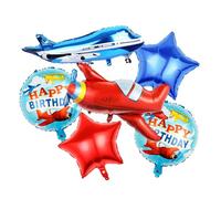 Koboko Lot de 6 ballons décoratifs en forme d'avion pour garçon - Ballons à l'hélium - Décoration d'anniversaire pour garçon - Ballons en aluminium - Étoile - Décoration de fête à thème