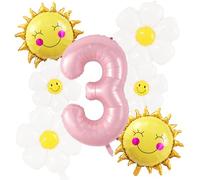 KOBOKO Lot de 7 ballons d'anniversaire marguerite et soleil pour 3ème anniversaire Rose et doré