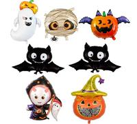 KOBOKO Lot de 7 ballons en aluminium pour Halloween, fantôme, momie, citrouille, chauves-souris et chapeau de sorcière, décoration de fête