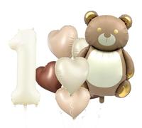 Koboko Lot de 8 ballons en forme d'ours, pour 1er anniversaire, en forme de grand ours, en aluminium, 6 ballons en forme de cœur beige et marron