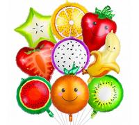 Koboko Lot de 9 ballons en aluminium pour décoration de fête sur le thème estival, pastèque, orange, kiwi, banane, fraise