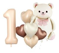 KOBOKO Ours Décoration d'anniversaire 1 an Fille Ballon Décoration 1er Anniversaire Fille Garçon Ours Anniversaire Ballons 1 an Ballon en aluminium en forme de cœur 1 anniversaire Fille Premier