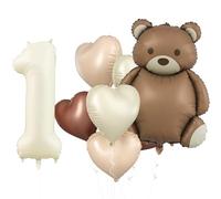 Koboko Ours Décoration d'anniversaire 1 an garçon, 8 ballons 1er anniversaire garçon fille, ours, décoration 1er anniversaire garçon, ballon en aluminium en forme de cœur, 1 anniversaire décoration
