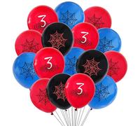 Koboko Spider Décoration d'anniversaire garçon de 3 ans, 16 ballons Spidey de 3 ans, ballons Spidey pour 3ème anniversaire garçon, araignée, ballon décoratif 3ème anniversaire, ballon à l'hélium bleu