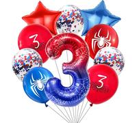 KOBOKO Spider Lot de ballons gonflables, rouges et bleus, décorations à confettis, motif étoile et araignées, 3 ans, décoration de fête