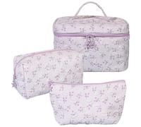 KOBONA Ensemble de Trousse de Toilette de Voyage 3 pièces, Trousse à Maquillage Florale Chic, Trousse de Toilette en Coton Doux avec Fermeture éclair pour Femme, Trousse de Soins de la Peau