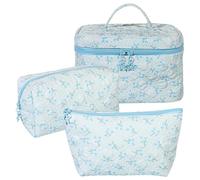 KOBONA Ensemble de Trousse de Toilette de Voyage 3 pièces, Trousse à Maquillage Florale Chic, Trousse de Toilette en Coton Doux avec Fermeture éclair pour Femme, Trousse de Soins de la Peau