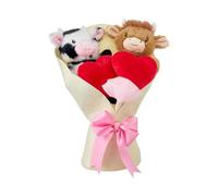 KOBONA Highland Cow Peluche - Bouquet de Vaches Highland avec Cœur et Noeud Rose, Peluches Romantiques pour la Saint-Valentin, pour Elle et Son Amoureux