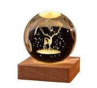 KOBONA Petite Boule de Verre gravée en 3D avec Base en Bois, veilleuse LED Boule de Cristal, Chargement USB, Lampe Boule de Cristal pour décoration Artistique de Bureau