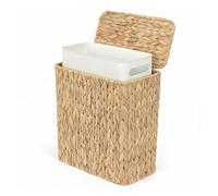 KOBONA Poubelle en osier de 2,5 gallons avec couvercle et doublure amovible, corbeille à déchets en osier, jacinthe d'eau naturelle pour chambre à coucher, maison, salon, bureau, cuisine