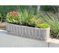 Koboo Jardinière en rotin gris 60 cm - Panier tressé pour balcon intérieur et extérieur - Bac à fleurs rebord de fenêtre