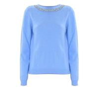 Kocca - T-shirt avec collier en pierres pour femme, couleur unie, col rond, modèle A25PMA7353ABUN000, bleu ciel, S