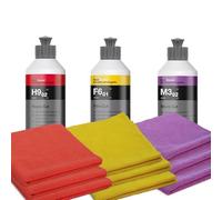 Koch Chemie Kit de polissage 250 ml : Heavy Cut H9.02, Fine Cut F6.01, Micro Cut M3.02, avec chiffons de polissage en microfibre pour voiture