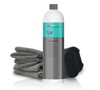Koch Chemie Leather Star Kit d'entretien en profondeur du cuir satiné mat 1 l + éponges d'application + chiffons en microfibre | Produit d'entretien pour sièges de voiture, volant, canapé, canapé |