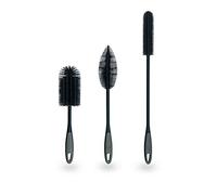 Kochblume Lot de 3 brosses en silicone avec têtes de rechange - Brosse à biberon, brosse à vaisselle, antibactérienne, sans germes (anthracite)